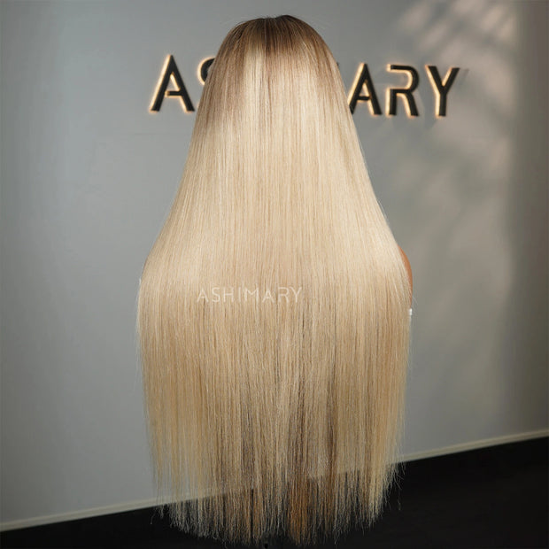 Highlight Blonde Ombre Straight Wig 6x4.5 Transparent Glueless Lace Beginner Friendly Ready To Go Wig
