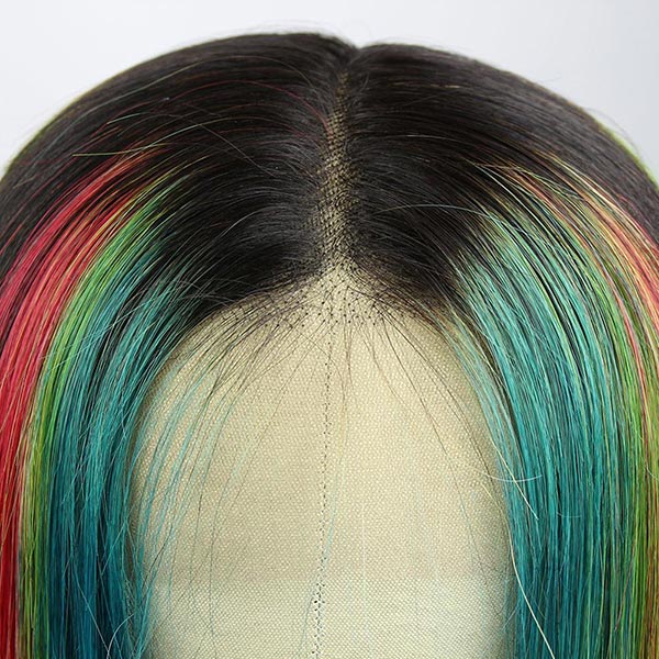 Highlight-Skunk-Stripe-Rainbow-4x4-13x4-Lace-Wigs-Pre-Plucked-With-BabyHair