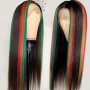 Highlight Skunk Stripe Rainbow 4x4 13x4 Lace Wigs Pre Plucked With Baby Hair