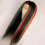 Highlight-Skunk-Stripe-Rainbow-4x4-13x4-Lace-Wigs-Pre-Plucked-With-BabyHair-human-hair