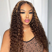 Ashimary Glueless Wear And Go Highlight Piano Color Human Hair Deep Wave 13x4 Transparent Lace Front Wig Beginner Friendly