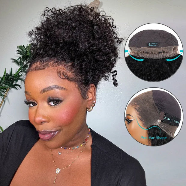 Flash Sale Invisi Strap 360 Glueless Lace Wig Wavy & Curly Human Hair Pre Cut Lace Wig