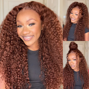 22'' $189 Reddish Brown Glueless Human Hair 6x4.5 Pre-Cut Glueless Kinky Curly Wig