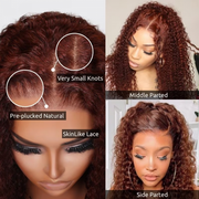 22'' $189 Reddish Brown Glueless Human Hair 6x4.5 Pre-Cut Glueless Kinky Curly Wig