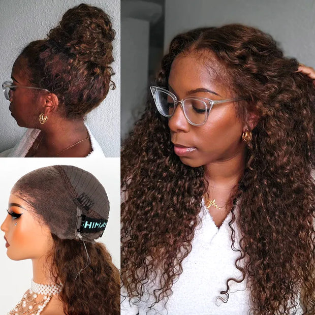 Chocolate Brown Water Wave Invisi Strap Snug Fit 360 Melting Lace Frontal   
Wig
