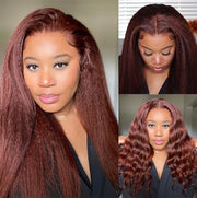 Kinky-Straight-Reddish-Brown-Lace-Front-Wig-Human-Hair