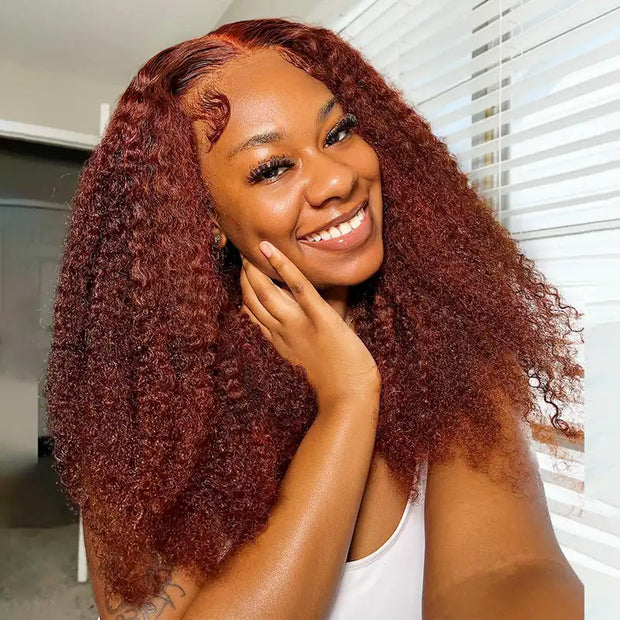 Reddish Brown Kinky Curly Lace Wigs