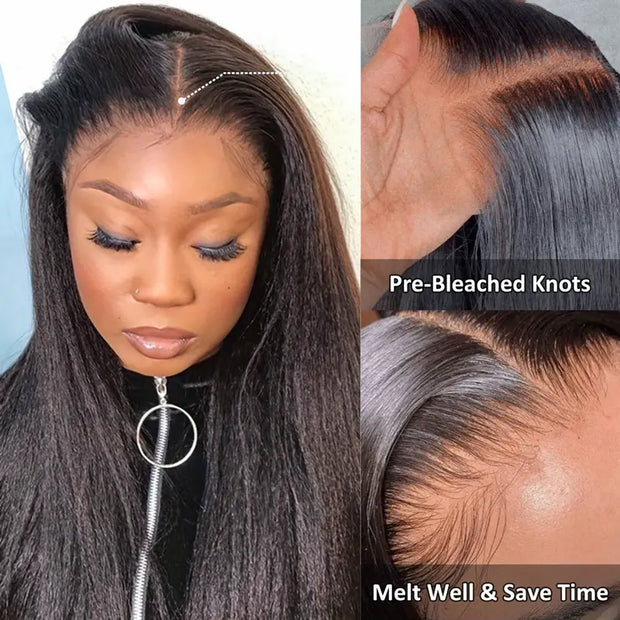 Super Natural Kinky Straight Invisi-Strap? Snug Fit 360 Transparent Lace Frontal Bleached Knots Pre Cut Wig