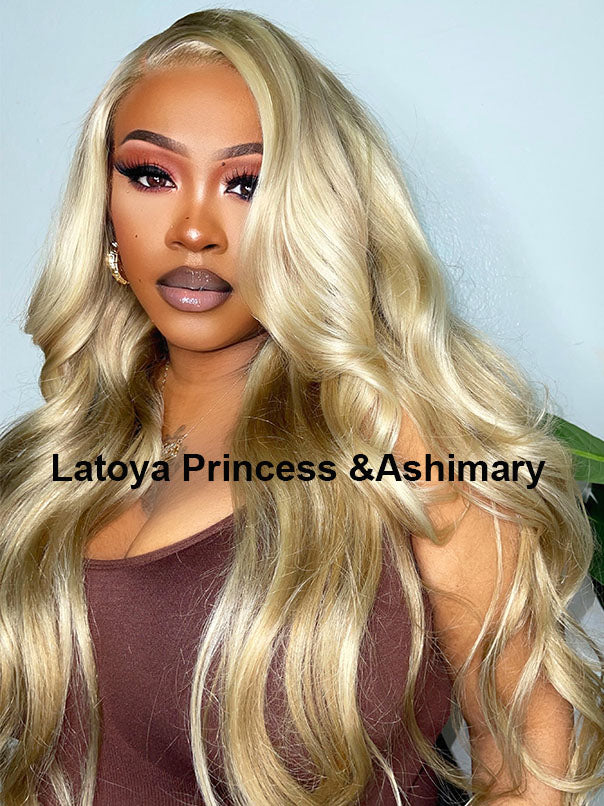 Shop by Influencer Blonde Highlight on Brown Hair 13x4 Lace Front Straight Wig, Styled by yourself. 26inch, 250% density