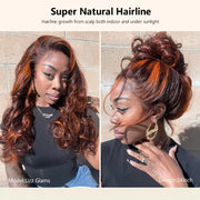 Ginger Highlights On Brown Hair 360 Lace Frontal Invisi Strap