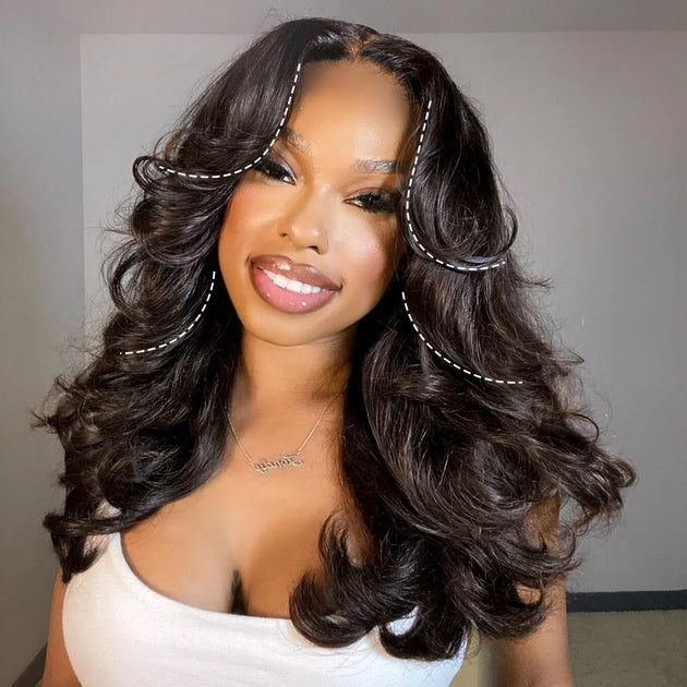 Layered Cut Body Wave Wig 7x5 T Part Lace Glueless Pre Bleached Pre Cut ...