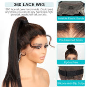 Highlight Straight Invisi-Strap Cozy Snug Fit 360 Skin Lace Pre Everthing 360 Lace Frontal Glueless Human Hair Wig