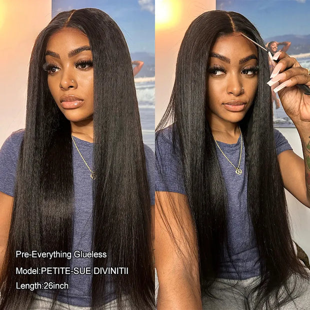 Flash Sale Yaki Straight 13x4 Parting Max Pre-Cut Skin Lace Glueless Bye Bye Knots Wig