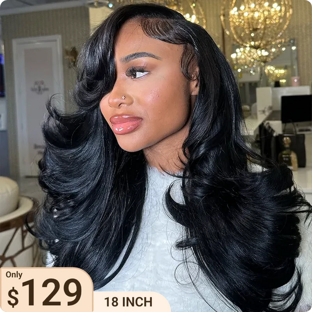 Peacock Curls Pull Go 13x6 Full Glueless Lace Front Wig Pre-Styled Heavy Layers Cut Human Hair