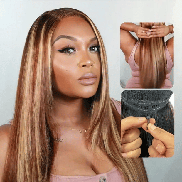 Pull Go 10x6 Lace Wig Honey Blonde Highlights on Brown Hair 