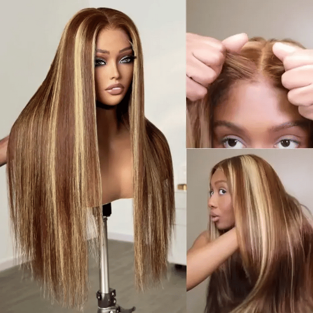 Pull Go 10x6 Lace Wig Honey Blonde Highlights on Brown Hair 
