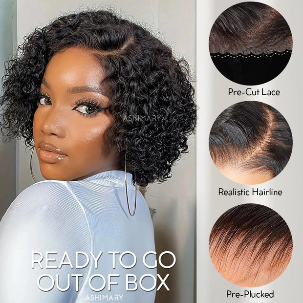 Trendy Short Cut Curly Knotless 4x4 Lace Glueless Side Part Pre-Styled Wig