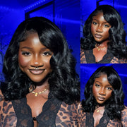 Pre-Styled Right Side Part Body Wave Short Bob Wig Transparent Lace Human Hair Wigs