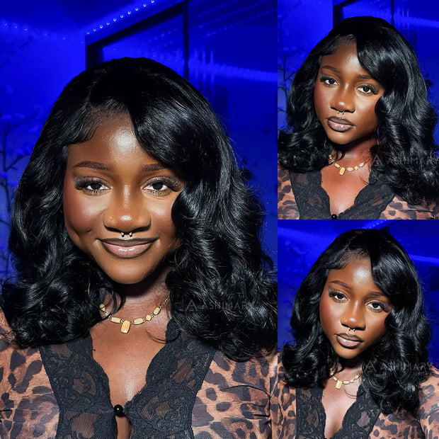 Pre-Styled Right Side Part Body Wave Short Bob Wig Transparent Lace Human Hair Wigs