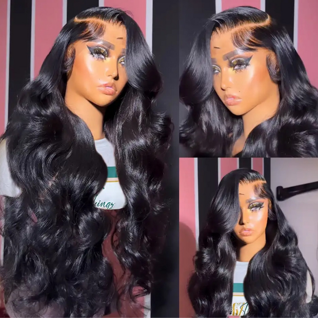 13x6 Full Transparent Lace Front Wigs Body Wave Natural Black Ashimary Hair