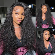 Deep Wave 13x6 Full Transparent Lace Frontal Wig Natural Black Color