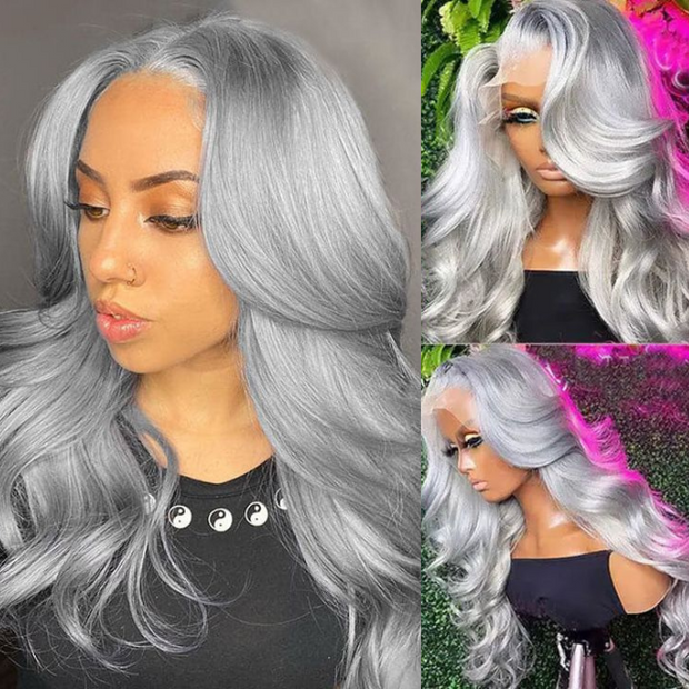 Grey Lace Front Wig Transparent Hd Lace Body Wave Wig Ashimary Human Hair