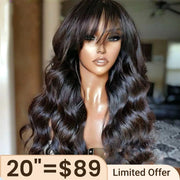 $89 for 20" Throw on & Go Body Wave Wig with Bangs Cost-effective Wig 10A Human Hair
