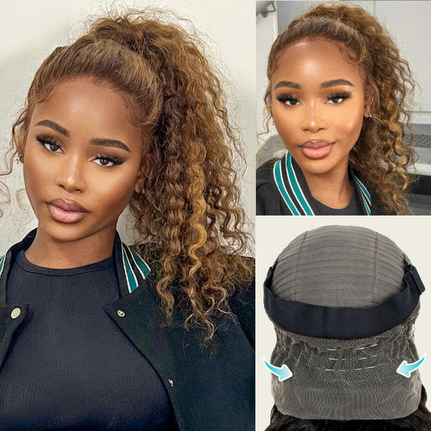 Flash Sale Invisi-Strap Snug Fit 360 HD Transparent Lace Water Wave Wig P4/27 Highlight Ombre Color Pre Plucked Hair
