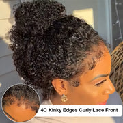 Flash Sale 4C Kinky Edges Curly Hair Transparent HD Lace Front Wigs With Realistic Hairline