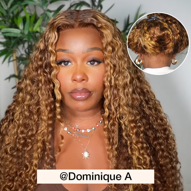 Flash Sale Invisi-Strap Snug Fit 360 HD Transparent Lace Water Wave Wig P4/27 Highlight Ombre Color Pre Plucked Hair