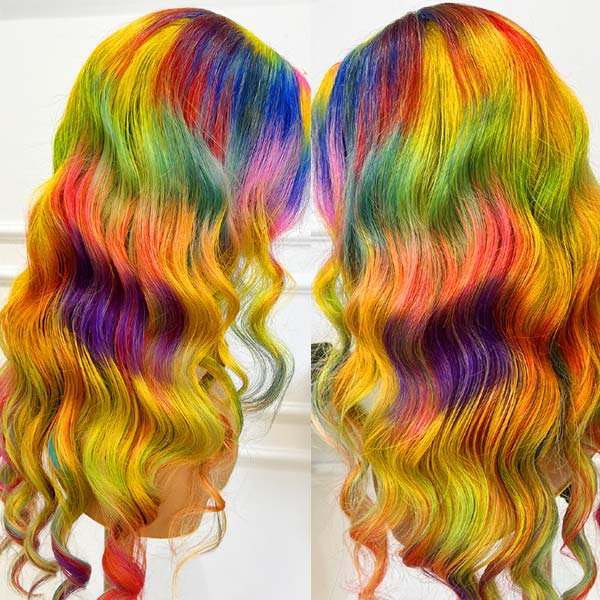 Rainbow Hair Color Body Wave Human Hair Glueless Lace Wigs Online For ashimaryhair