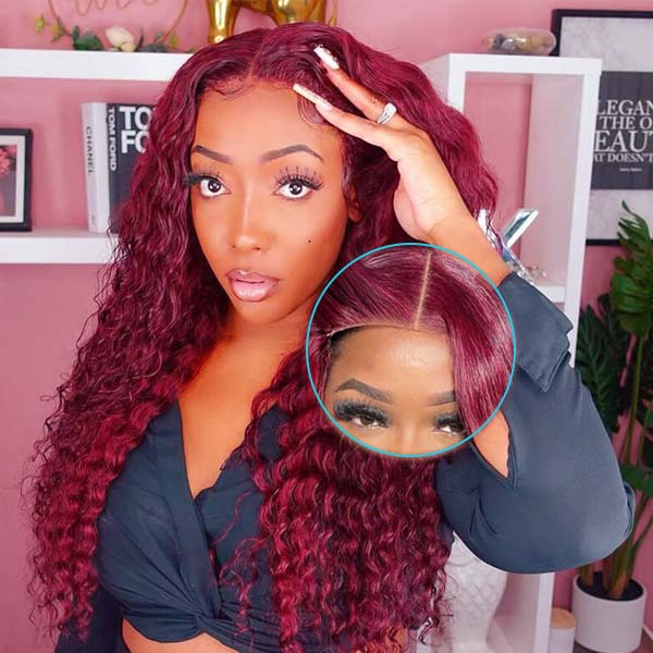 Ready To Wear Glueless 99J Deep Wave Lace Wigs Pre Plucked with Baby ...