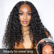 Ready to Wear Magic Wet and Wavy Pre Cut Lace  Water Wave 2 in 1 Dry Straight & Wet Curly Wig with Pre Bleached Knots & Plucked Hairline