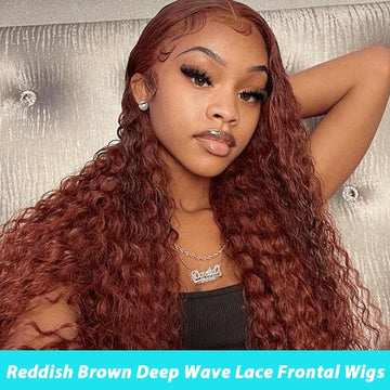 Reddish Brown 13x4 13x6 Lace Frontal Wigs Deep Wave Human Hair