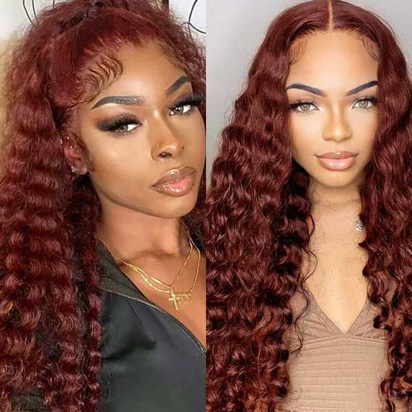Reddish-Brown-13x4-13x6-HD-Transparent-Lace-Frontal-Wig-Deep-Wave-Human-Hair