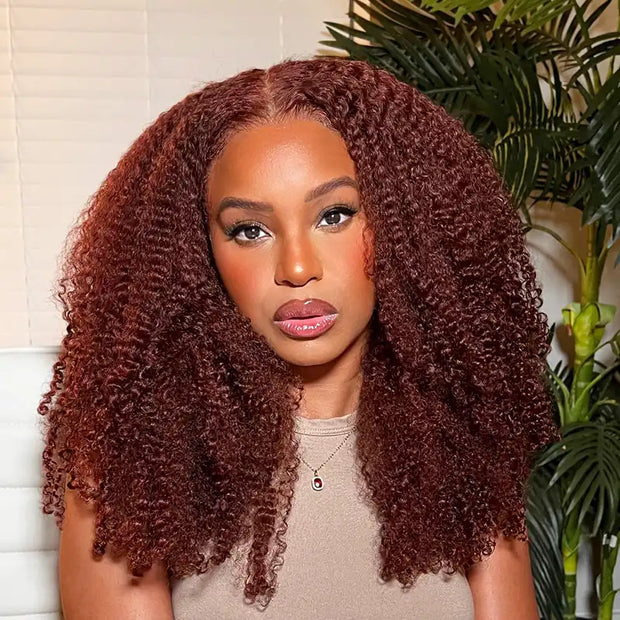 Reddish Brown Kinky Curly HD Transparent Lace Wigs