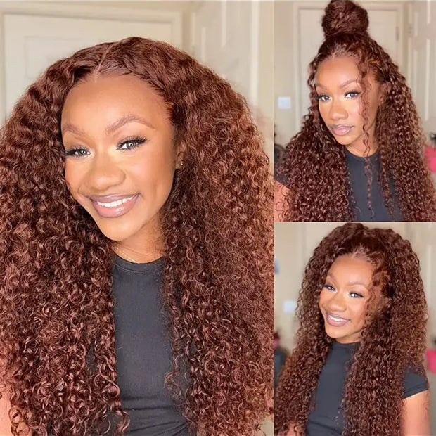 Ashimary Pre-Cut 10x6 Parting Max Melting Lace Reddish Brown Kinky Curly Wear & Go Glueless Human Hair Wig