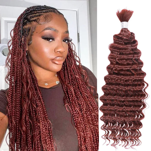 Deep Wave Reddish Brown Bulk Human Hair