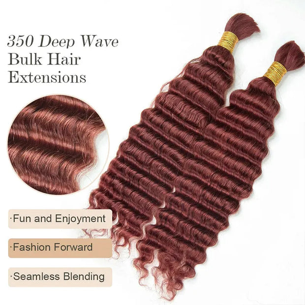 Deep Wave Reddish Brown Bulk Human Hair