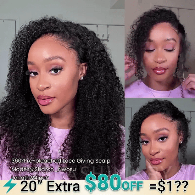 Kinky Curly Invisi Strap Snug Fit 360 Transparent Lace Frontal Bleached  Knots 