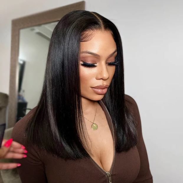 Flash Sale 16inch Lace Frontal Wig Mixed Texture Human Hair Glueless Wig
