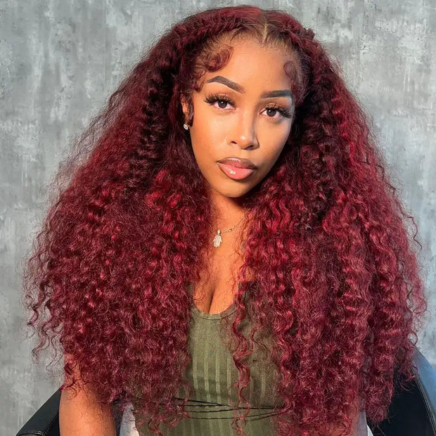 thick 360 lace burgundy deep wave wig