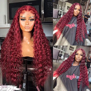 thick 360 lace burgundy loose deep wave wig