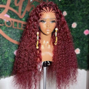 thick 360 lace burgundy deep wave wig