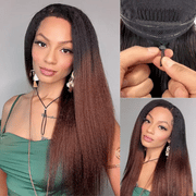 Yaki Straight 13x6 Full Lace Frontal Black to Brown Ombre Human Hair Wig Parting Max Glueless Wig