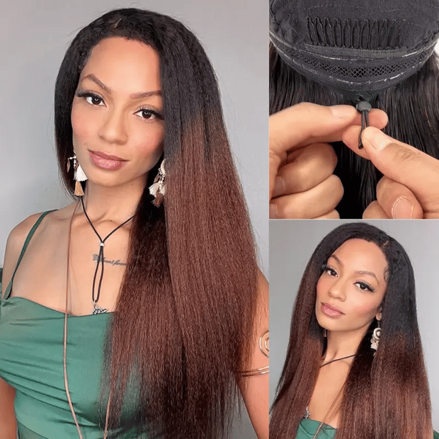 Yaki Straight 13x6 Full Lace Frontal Black to Brown Ombre Human Hair Wig Parting Max Glueless Wig