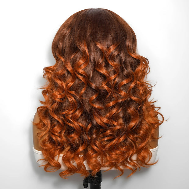 Ombre Ginger on Rich Brown Bocuncy Body Wave 6x4.5 Transparent Lace Glueless Wig Beginner Friendly