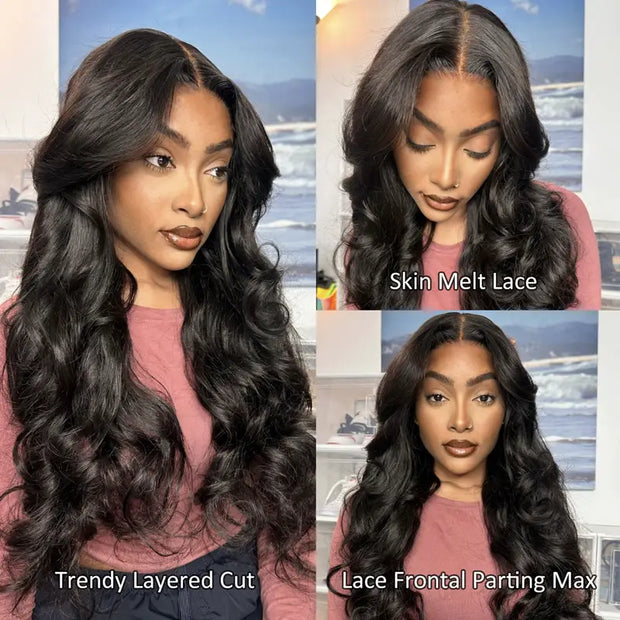 Trendy Layered Cut Body Wave 13x4 Lace Frontal Transparent Lace Wigs 180% Density