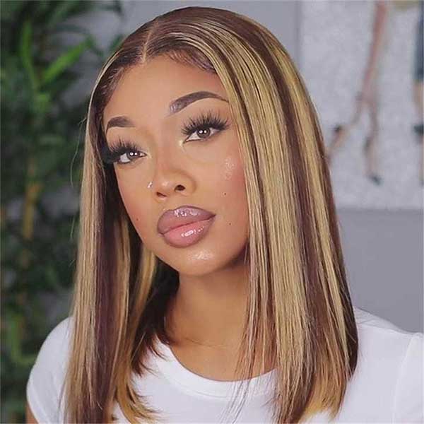 No Extra Work Ready to Wear & Go Highlight Piano Color Straight Glueless Hd Bob Wig with Pre Plucked Hairline & Bleached Knots