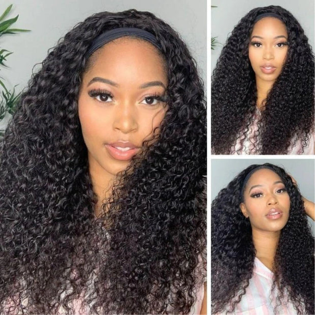 Flash Sale Ashimary Curly Virgin Hair Glueless Headband Wig Natural Color